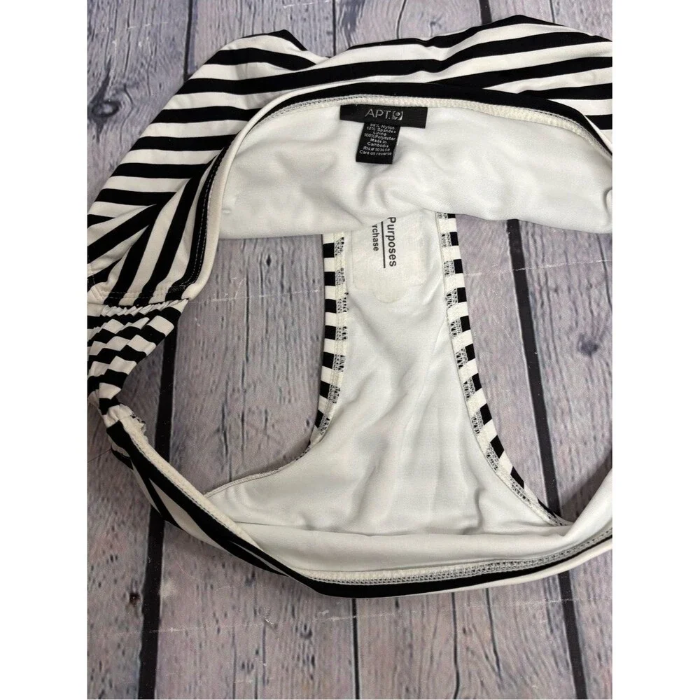 NWT Apt. 9 Black White Stripe Vacation Beach Bathing Suit Bikini Bottom L
